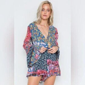 Selfie Leslie Multi-Color Boho Romper Size M